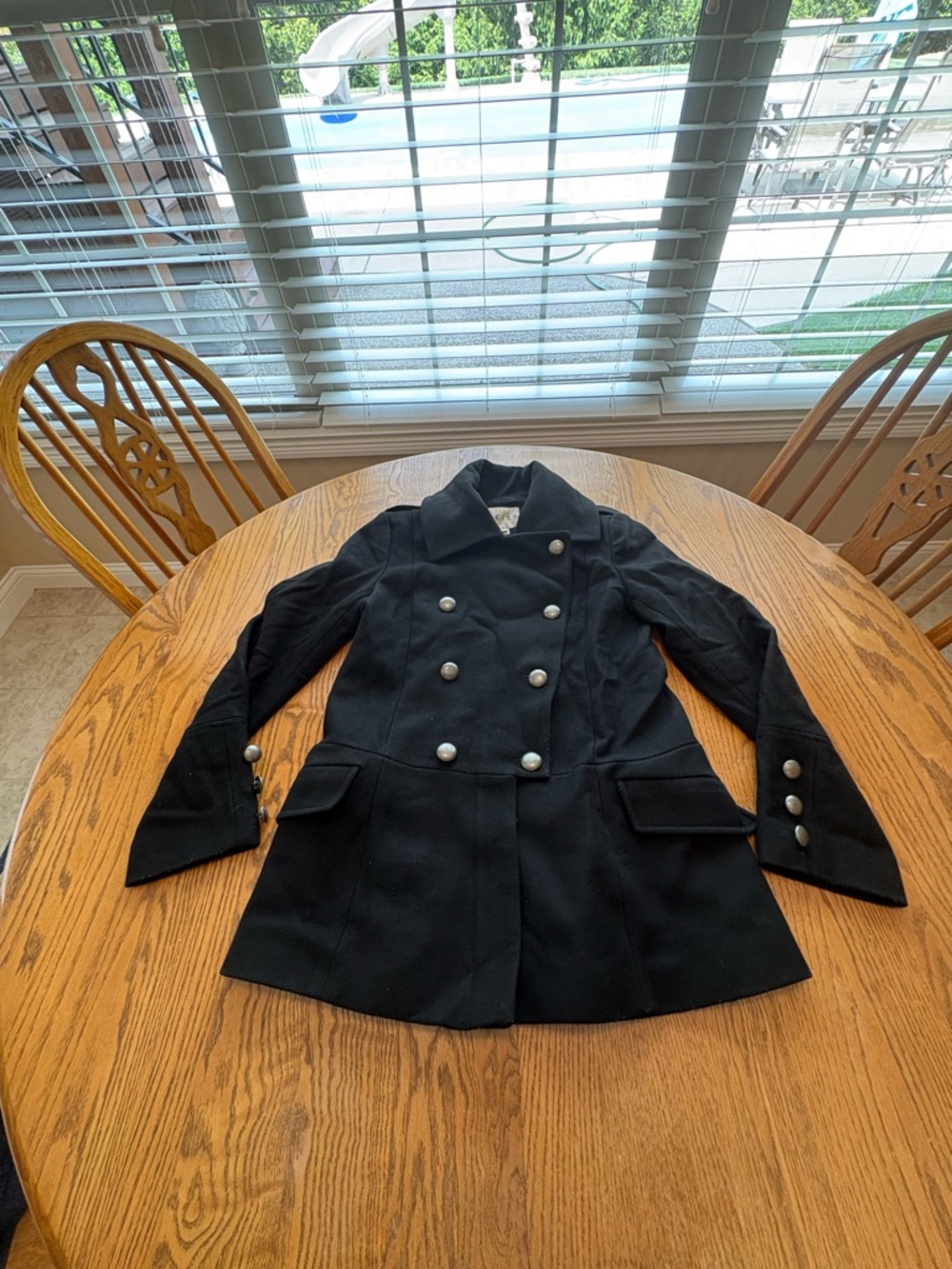 Reiss Vintage Black Wool Blend Double Breasted Peacoat Military Style Size M
